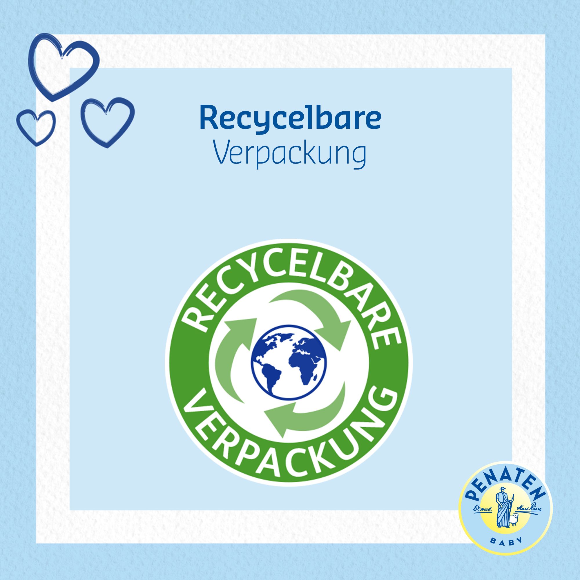 Fond bleu avec un symbole de recyclage. Texte : "Emballage recyclable".