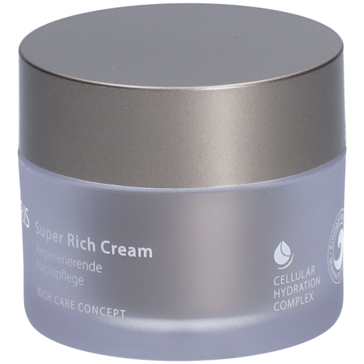 Pot de crème avec couvercle argenté. Inscription : BIOMARIS Super Rich Cream, Soin de nuit régénérant, RICH CARE CONCEPT.