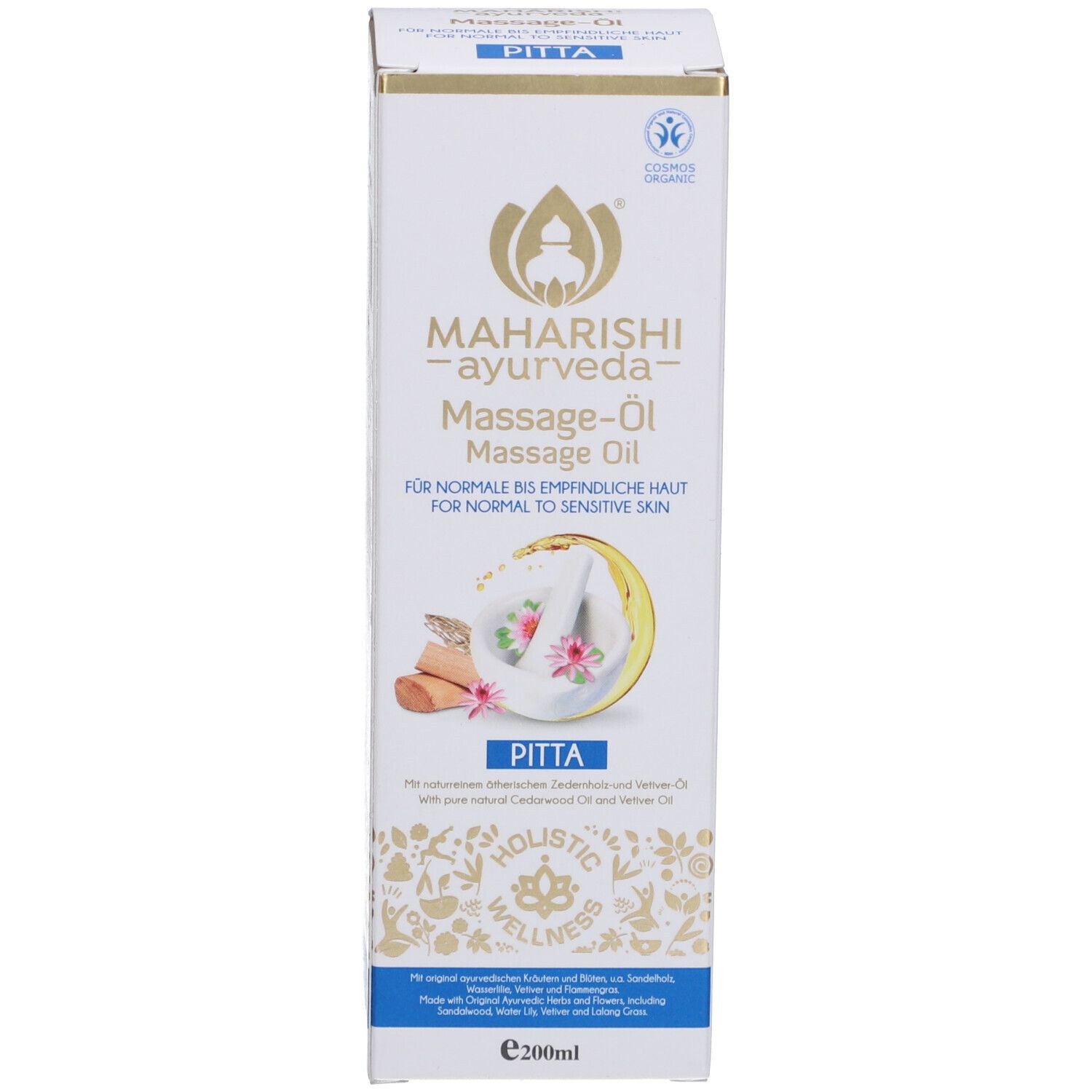 Huile de massage Maharishi Ayurveda Pitta, flacon de 200ml.