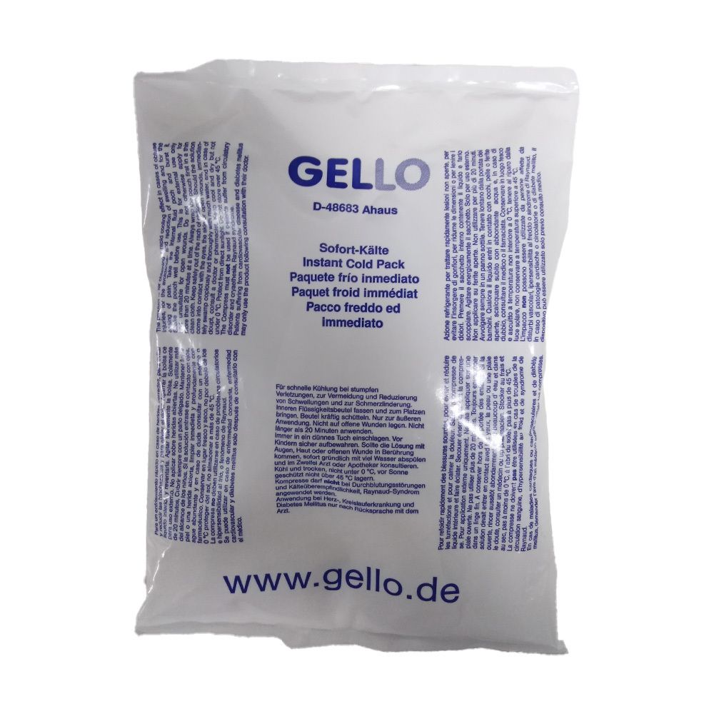 Gello Instant Cold Pack verpakking met gebruiksinstructies.