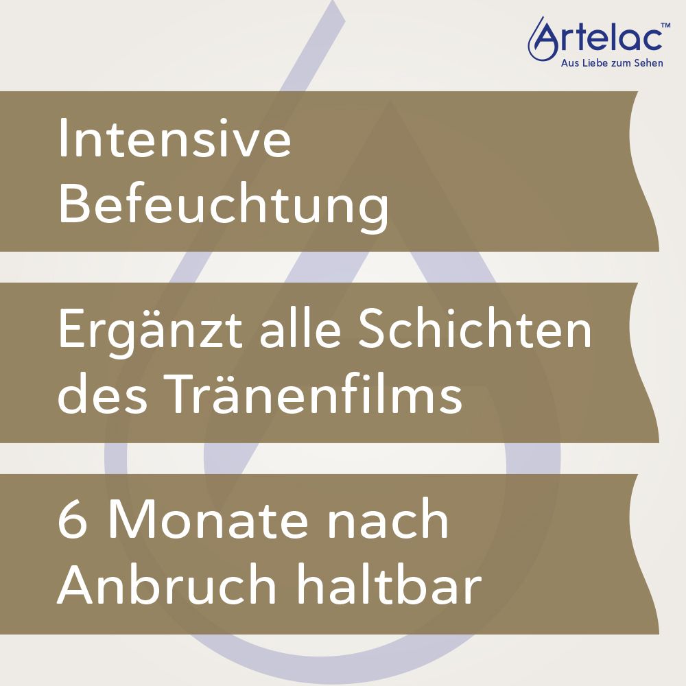 Tekst op bruine achtergrond. Intensieve bevochtiging. Vult alle lagen van de traanfilm aan.