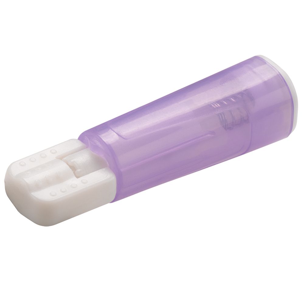 Lancette Unistik Touch violette. Zone de contact blanche. Forme cylindrique.