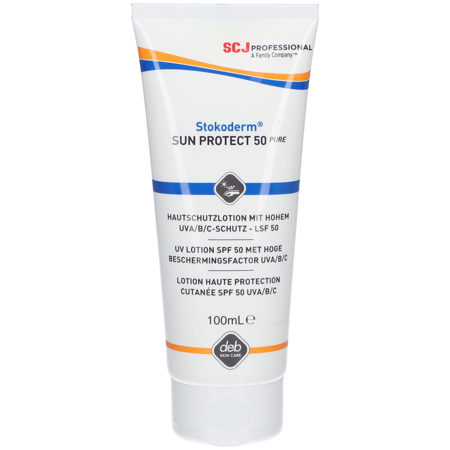 Stokoderm® Sun Protect 50 PURE Lotion haute protection UVA/B/C, FPS 50. Tube de 100ml.