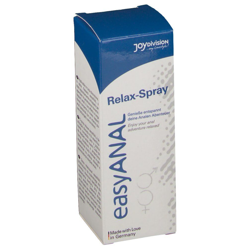 Verpakking van easyANAL Relax-Spray met Joydivision logo.