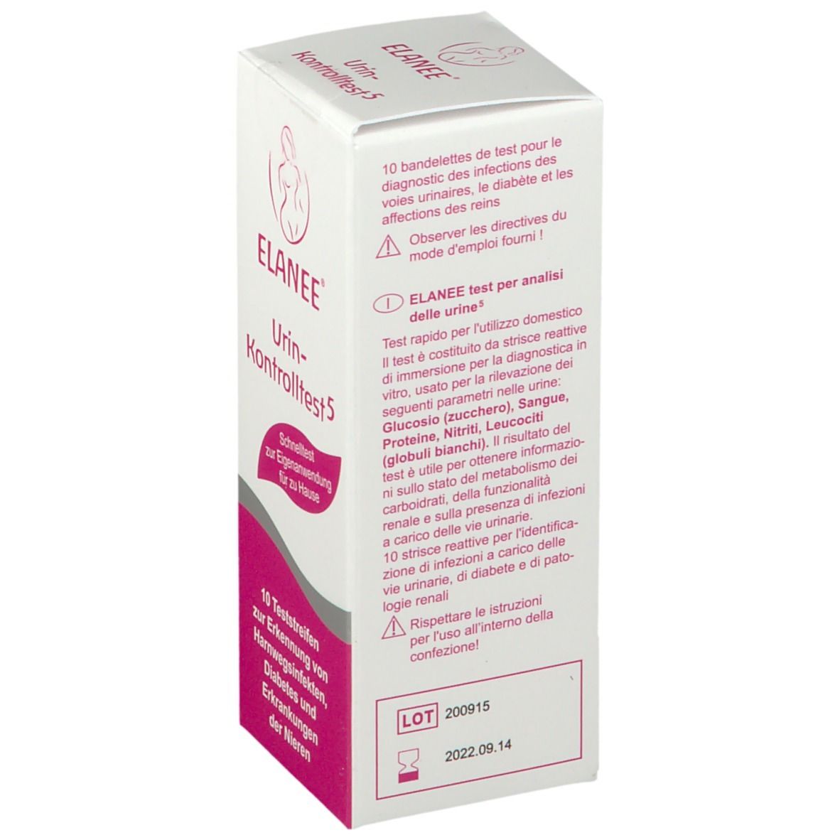 ELANEE Urin-Kontrolltest 5 verpakking met 10 teststrips.