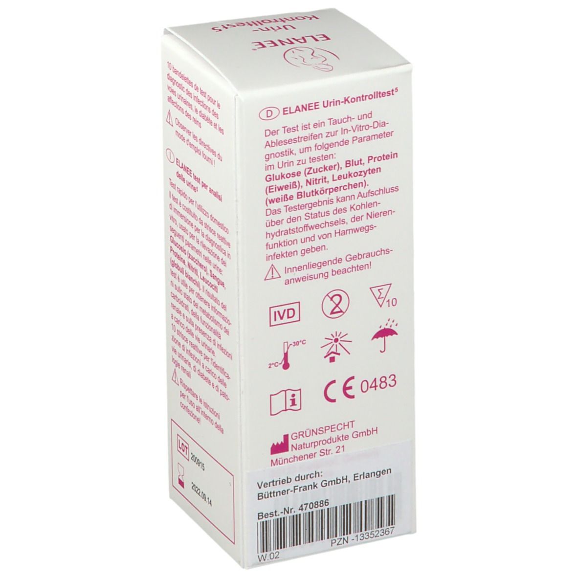ELANEE Urin-Kontrolltest 5 verpakking met 10 teststrips.