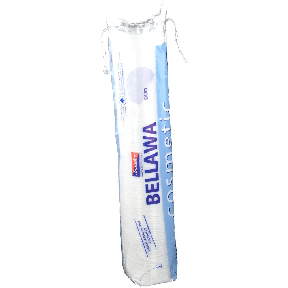 BELLAWA Cosmetic Pads Duo in transparante zakverpakking. Zak. Blauw en witte verpakking met productnaam.