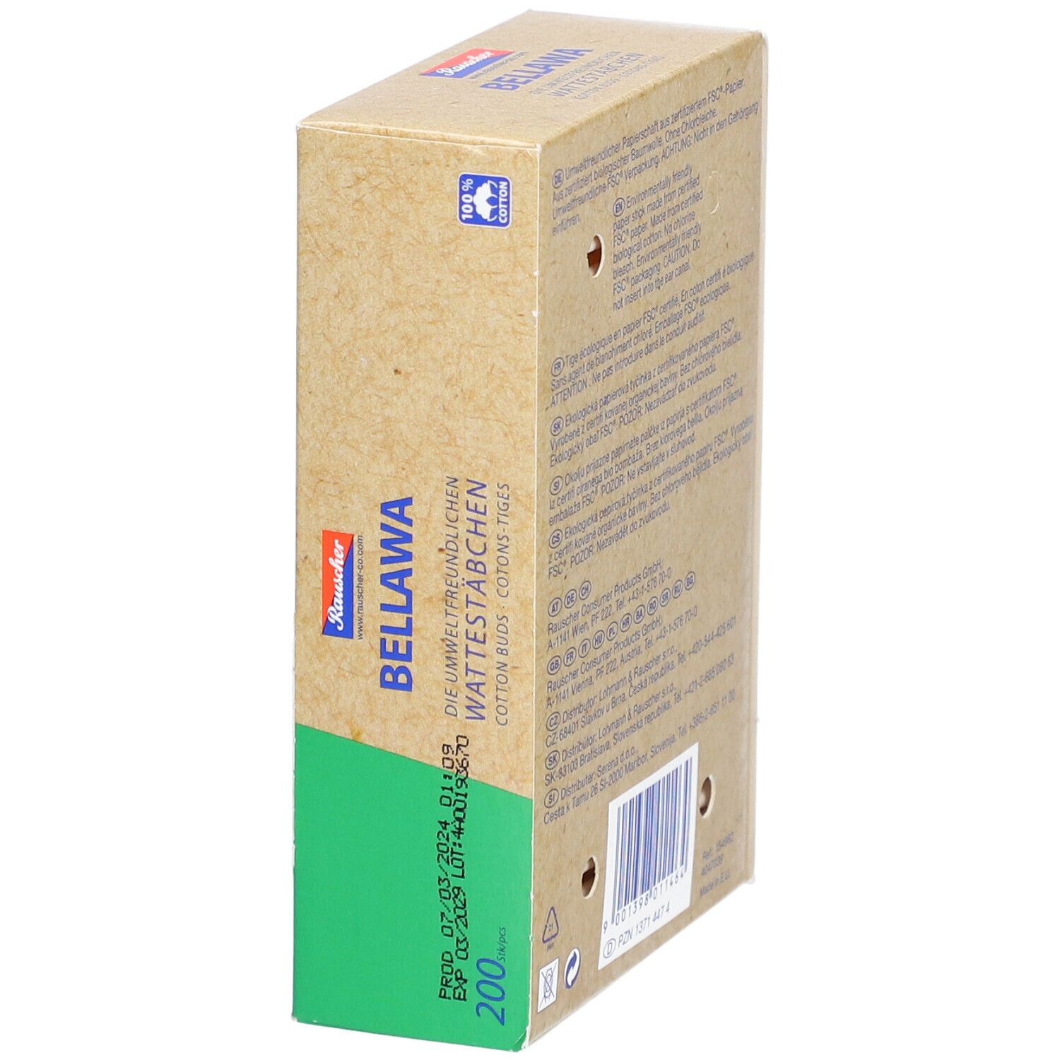 Doosje wattestaafjes BELLAWA. 200 stuks. Houdbaarheidsdatum.