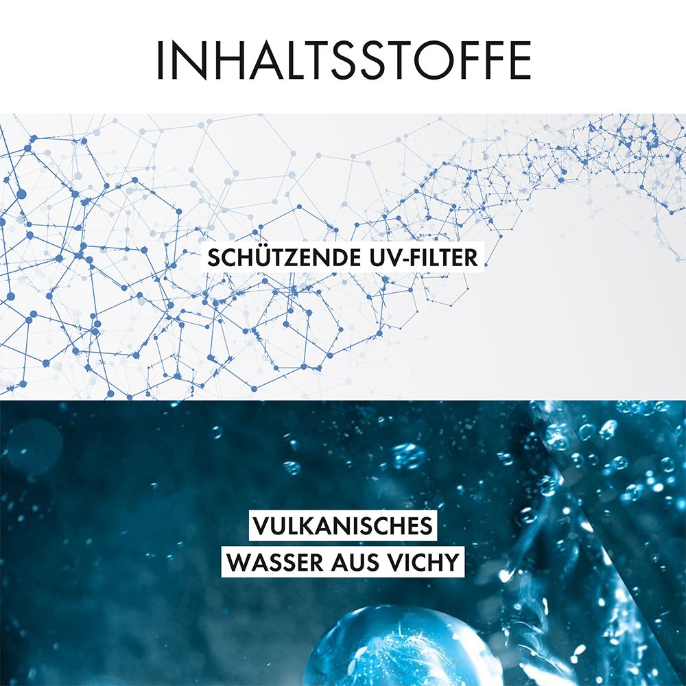 Afbeelding met tekst: BESCHERMENDE UV-FILTERS, VULKANISCH WATER VAN VICHY.