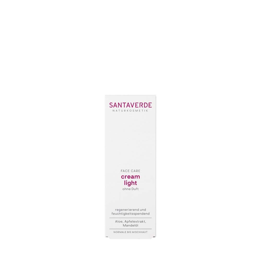 Emballage blanc avec logo SANTAVERDE et nom du produit: crème light sans parfum.