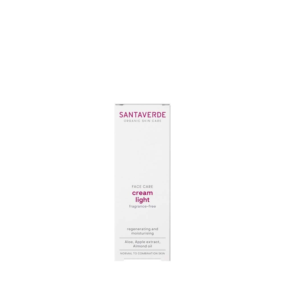 Emballage blanc avec logo SANTAVERDE et nom du produit: crème light sans parfum.
