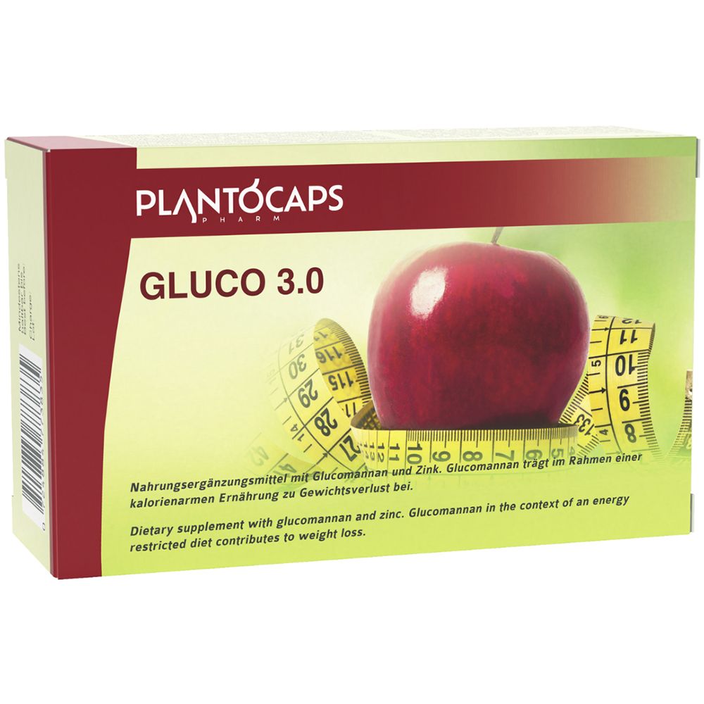 Boîte PlantoCaps Gluco 3.0 avec pomme et mètre ruban.