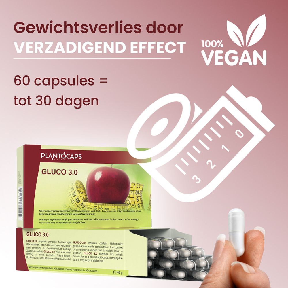 Verpakking PlantoCaps Gluco 3.0, zijaanzicht met houdbaarheidsdatum.