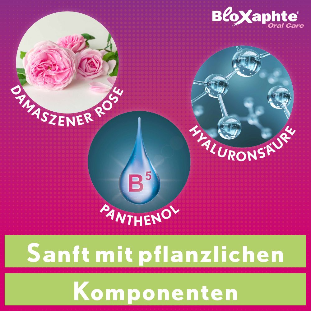Grafiek met ingrediënten: Damastroos, hyaluronzuur, panthenol. Tekst: Zacht met plantaardige componenten.