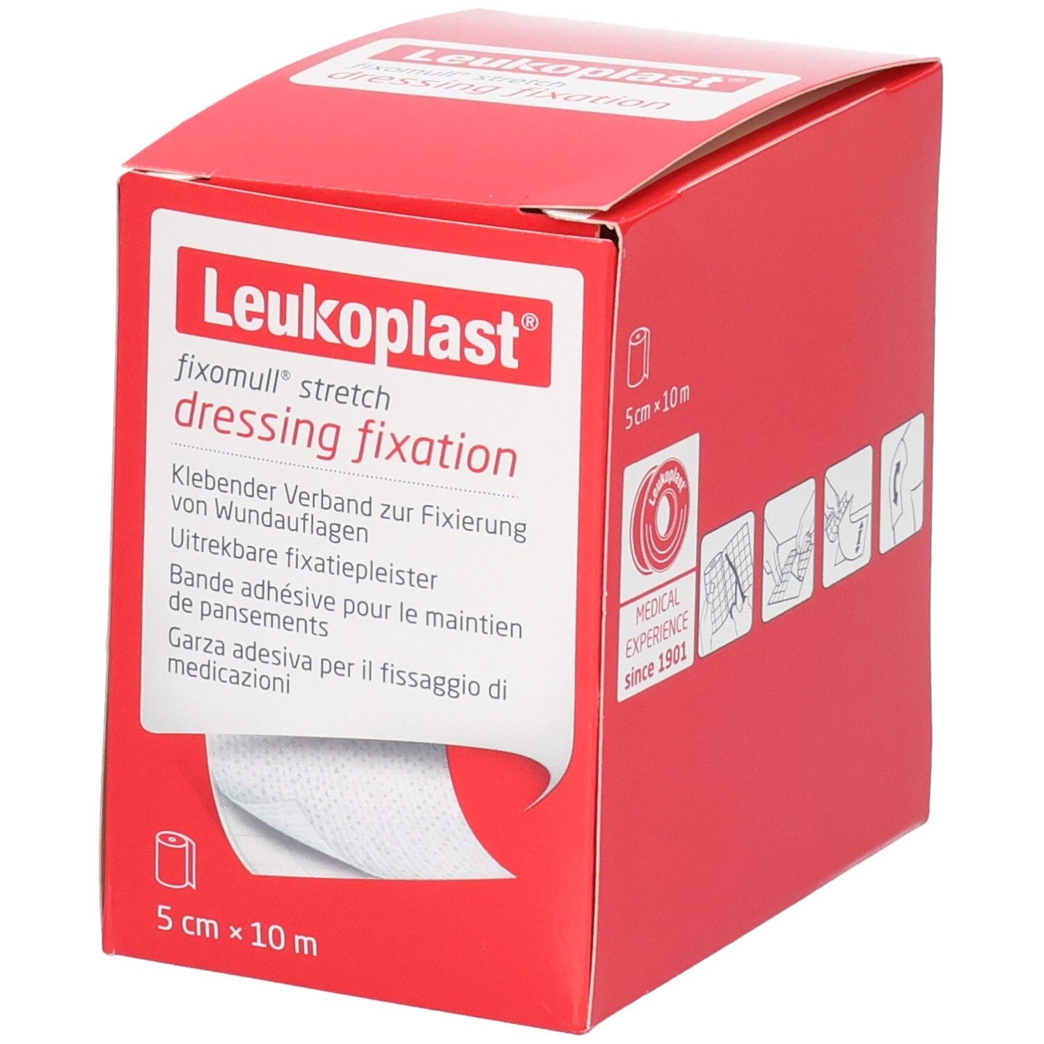 Leukoplast fixomull stretch, kleefpleister voor fixatie van verbanden, 5 cm x 10 m.