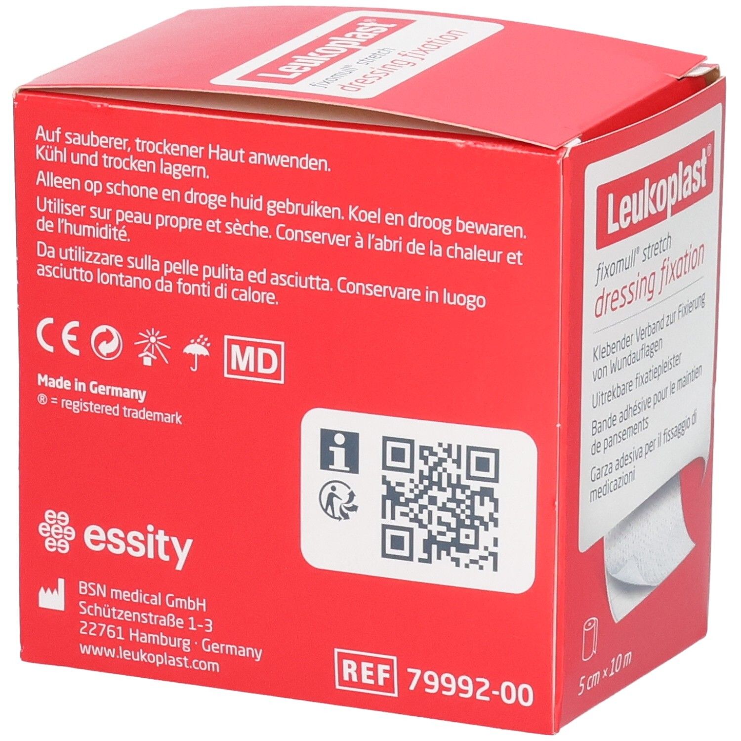 Leukoplast fixomull stretch dressing fixation, uitrekbare fixatiepleister, 5 cm x 10 m.