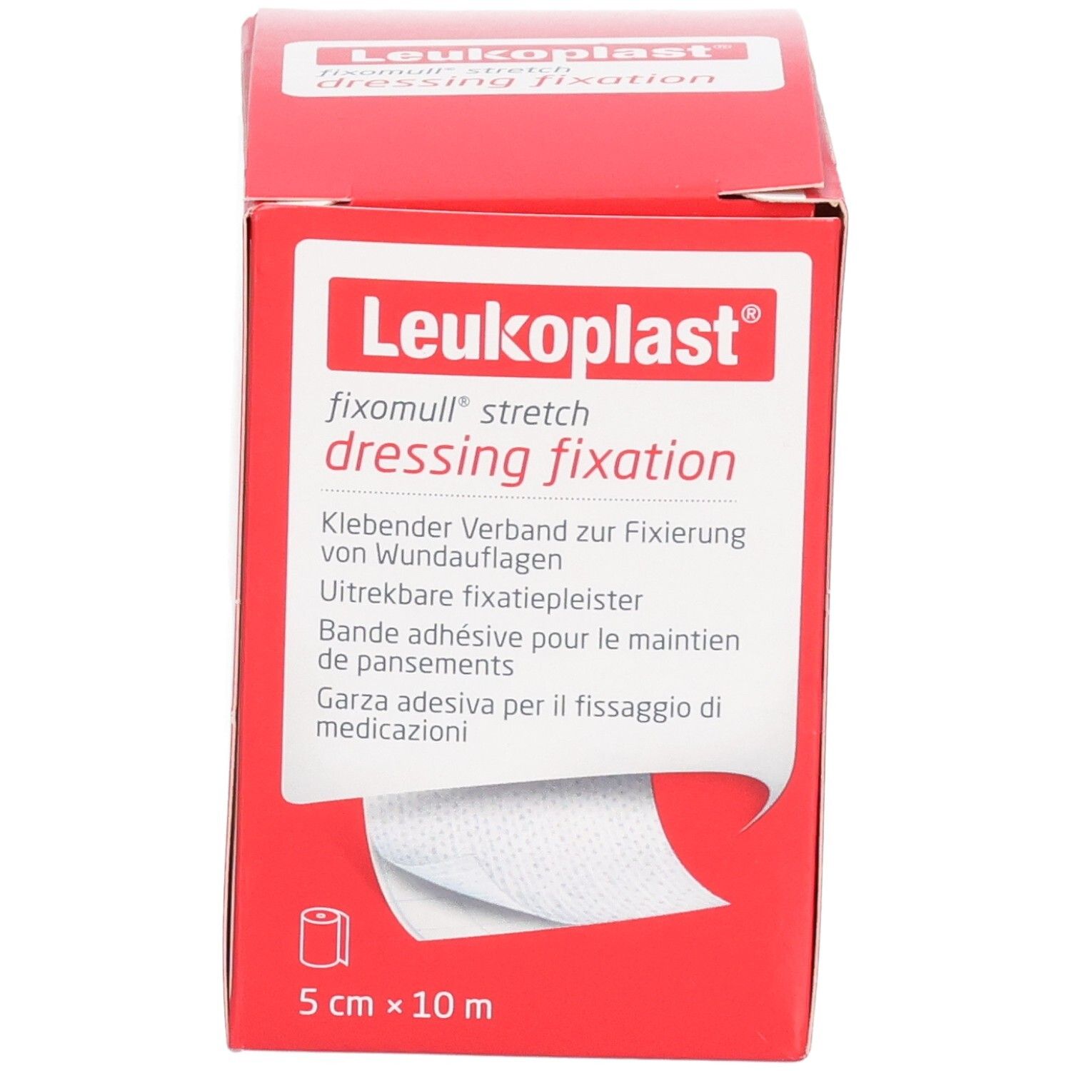Leukoplast fixomull stretch dressing fixation, uitrekbare fixatiepleister, 5 cm x 10 m.