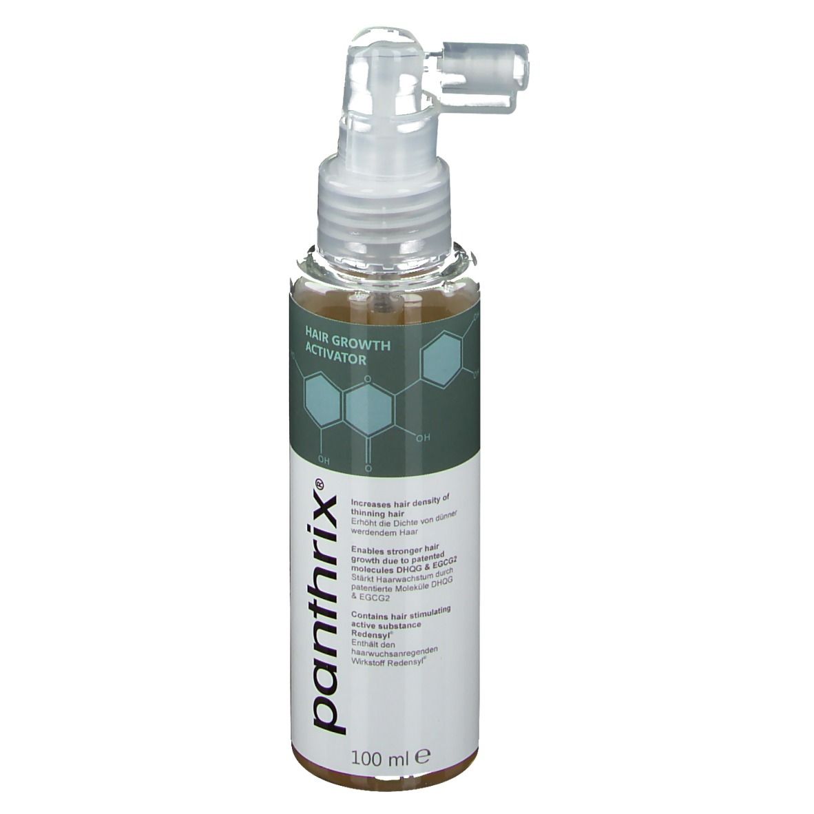 Panthrix activateur de croissance capillaire dans une bouteille de 100 ml avec applicateur.