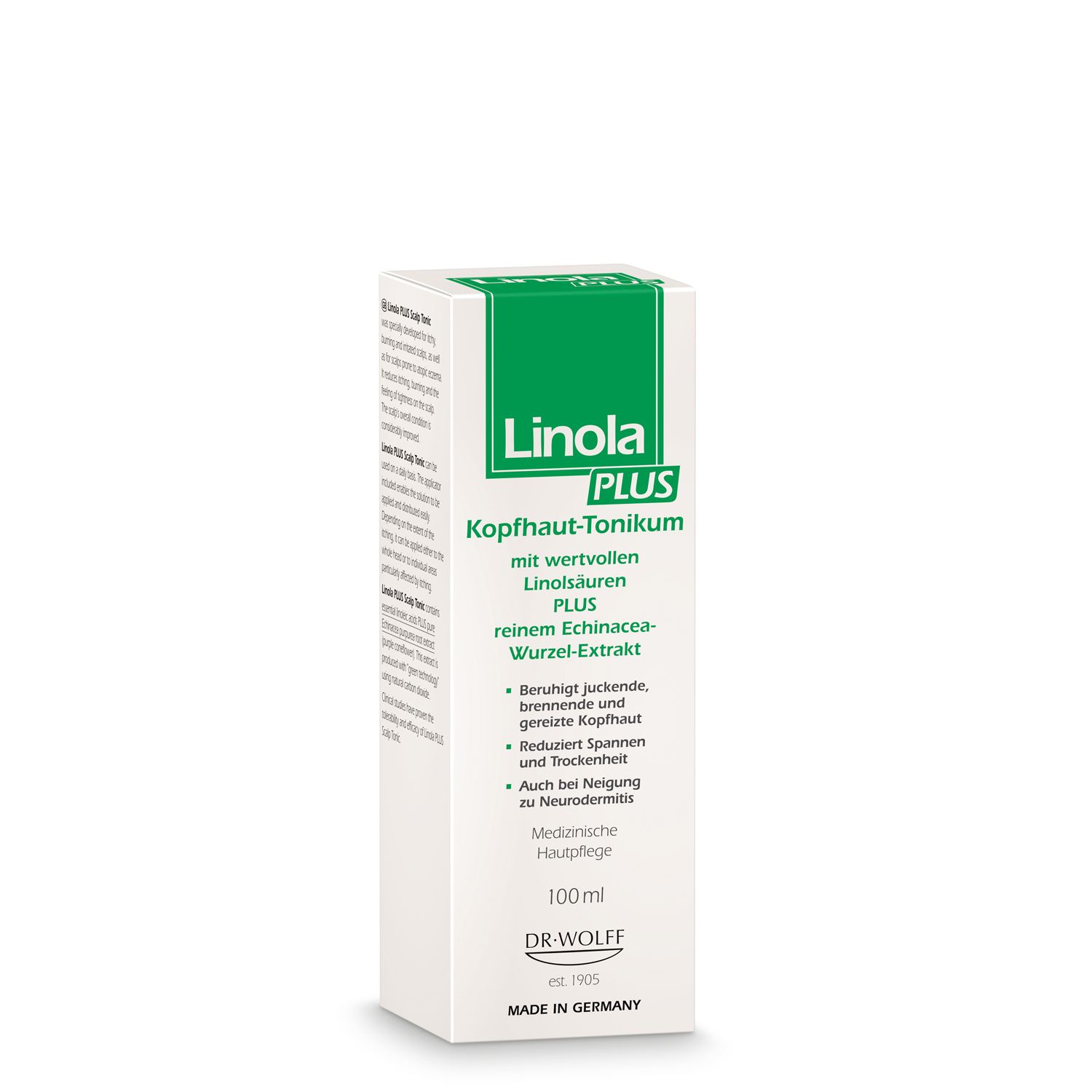Linola PLUS Tonique cuir chevelu 100ml avec acides linoléiques et extrait de racine d'échinacée. Soin médical du cuir chevelu.