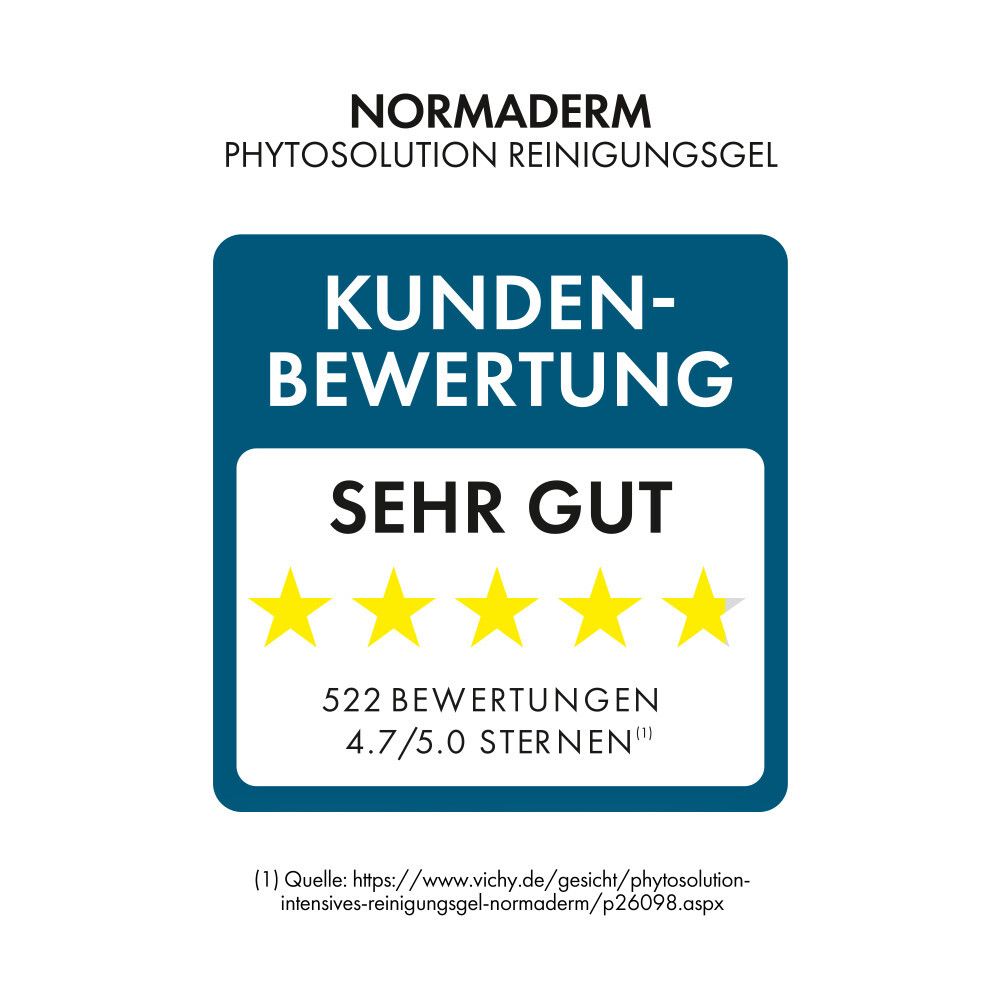 Normaderm Phytosolution Gel Nettoyant : Évaluation client "Très bien" avec 4.7/5 étoiles.
