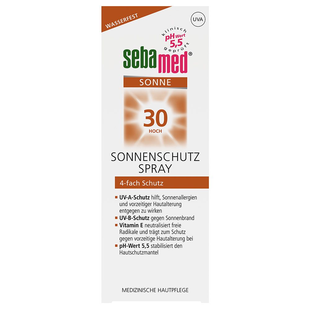 Face avant Sebamed Spray Protection Solaire SPF 30 avec protection 4x et Vitamine E.