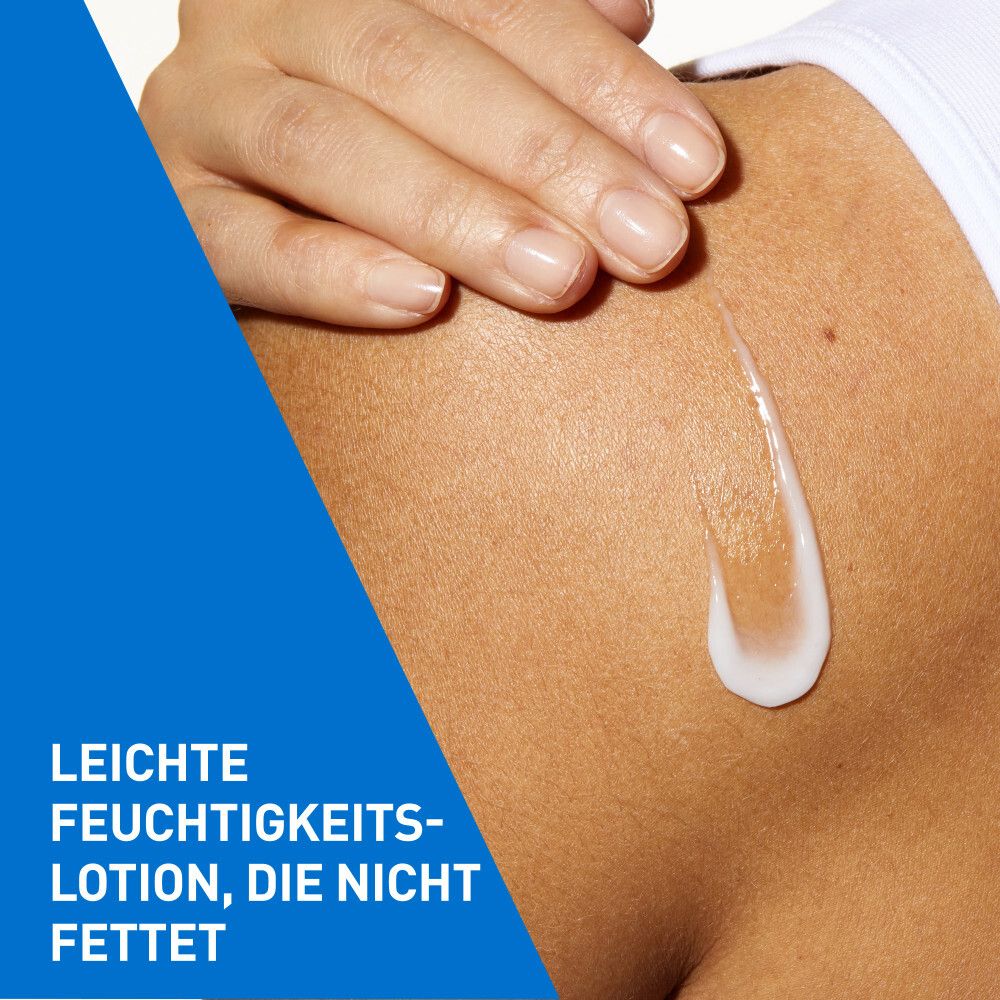 Wit product aangebracht op de huid. Tekst: Lichte moisturizer die niet vet is.