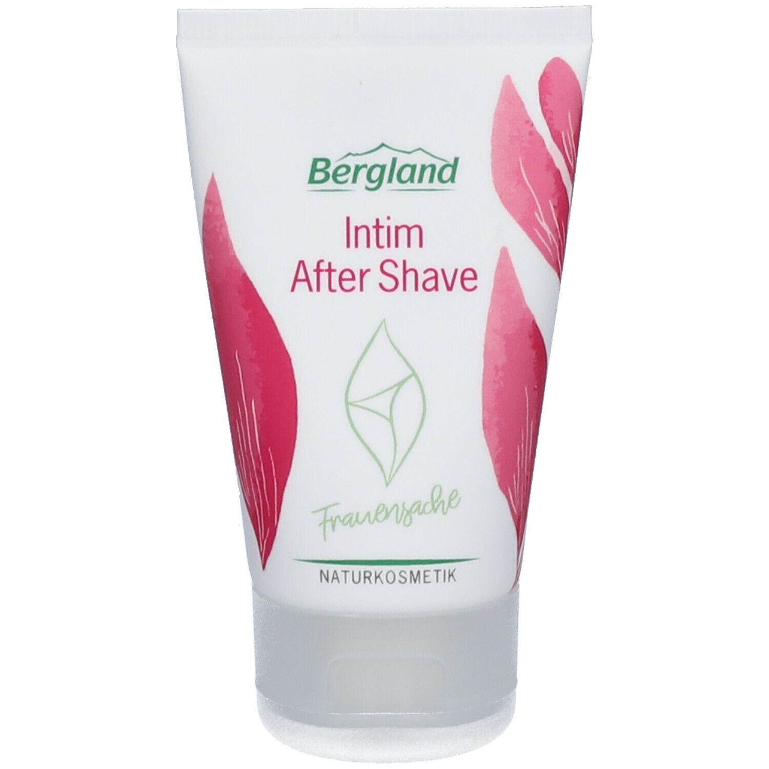 Tube Bergland Intim After Shave. Wit, roze bloemenpatroon en productnaam.