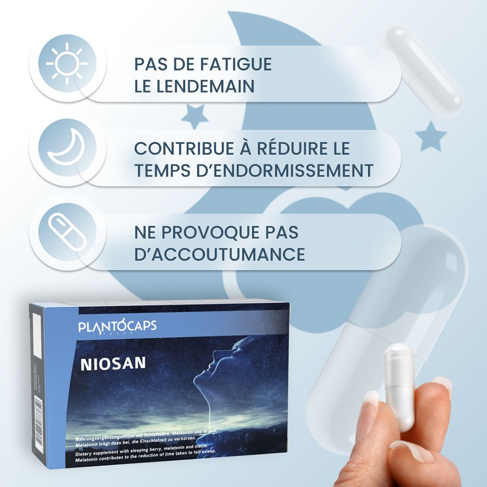 Arrière de l'emballage PlantoCaps NIOSAN avec liste des ingrédients et informations nutritionnelles.