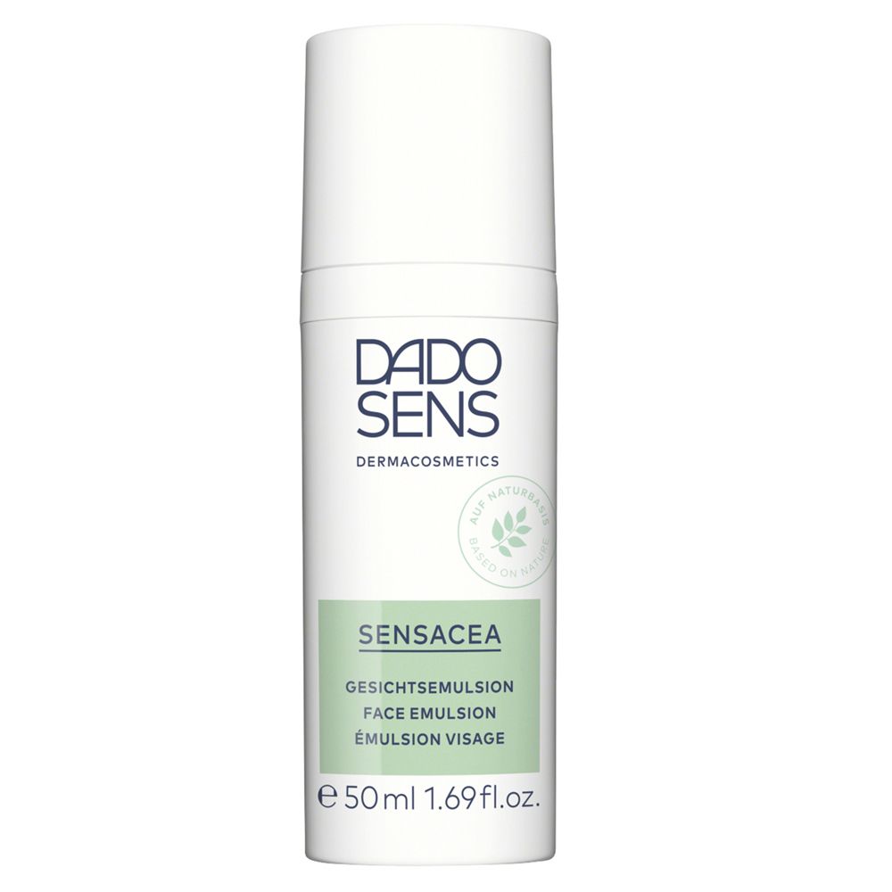 Flacon blanc DADO SENS SENSACEA. Étiquettes vertes et blanches. 50 ml.