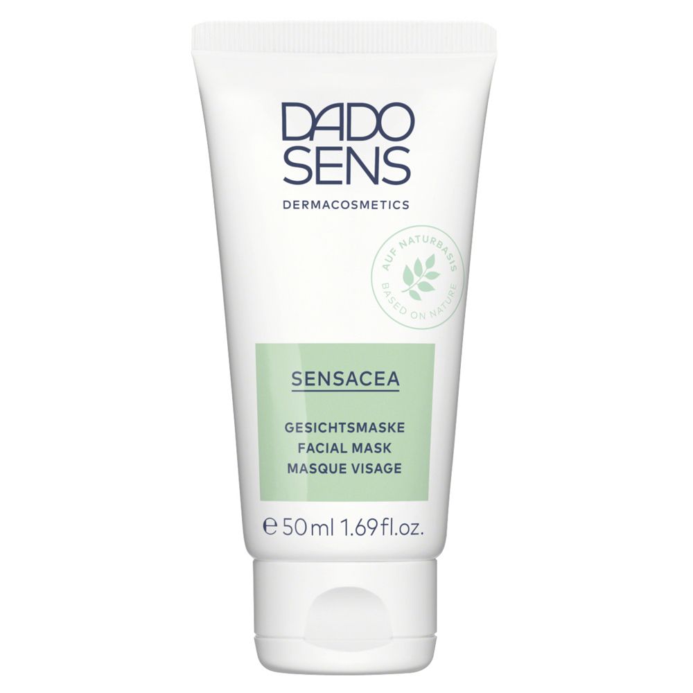 Witte tube met groen etiket. Opschrift: DADO SENS, SENSACEA, Gezichtsmasker, 50ml.
