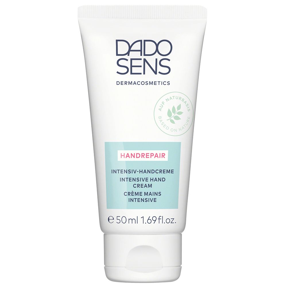 Witte tube met DADO SENS, Handrepair, Intensieve handcrème. 50 ml. Groen-witte kleurstelling.