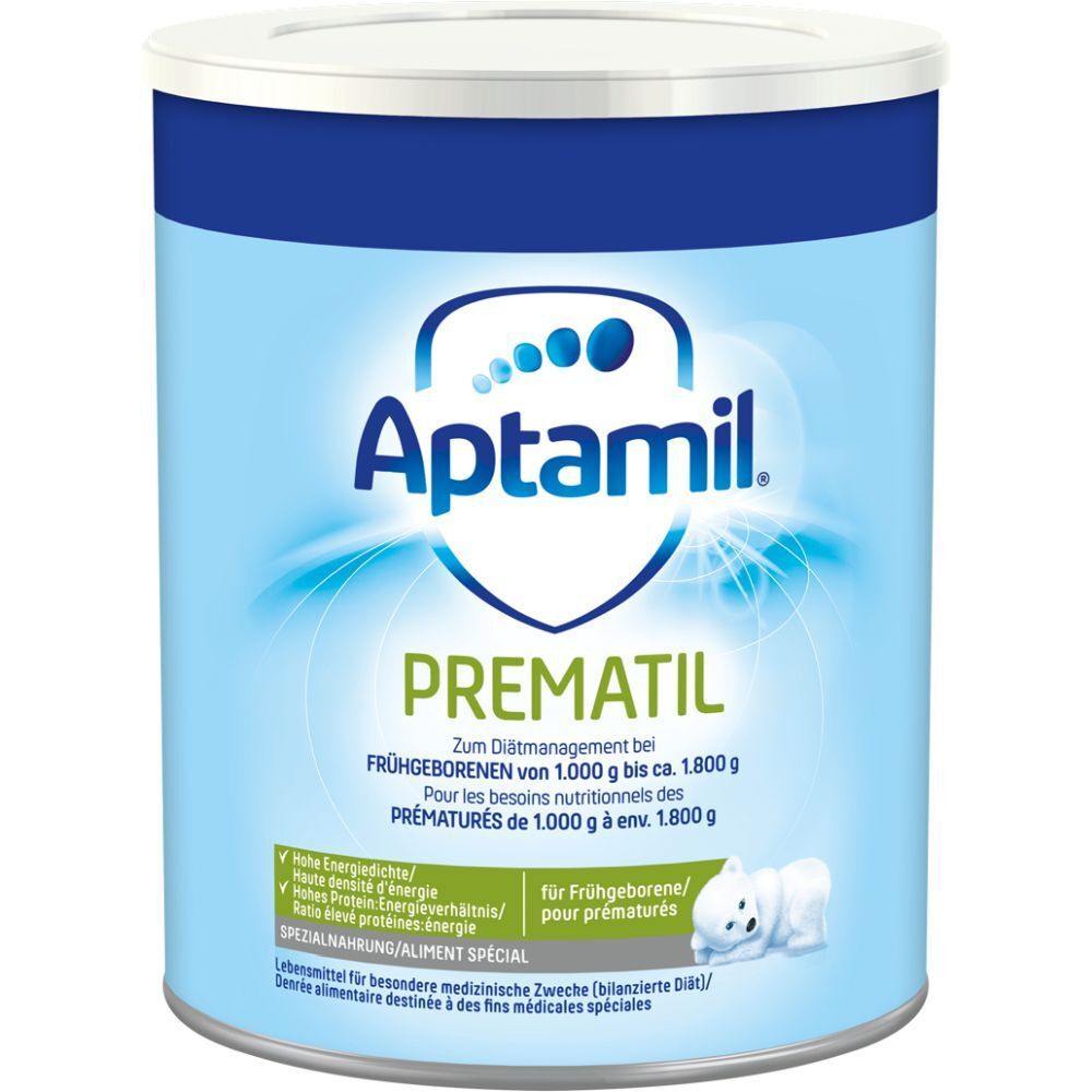 Boîte Aptamil Prematil pour prématurés, 1000g à 1800g. Alimentation médicale spéciale.