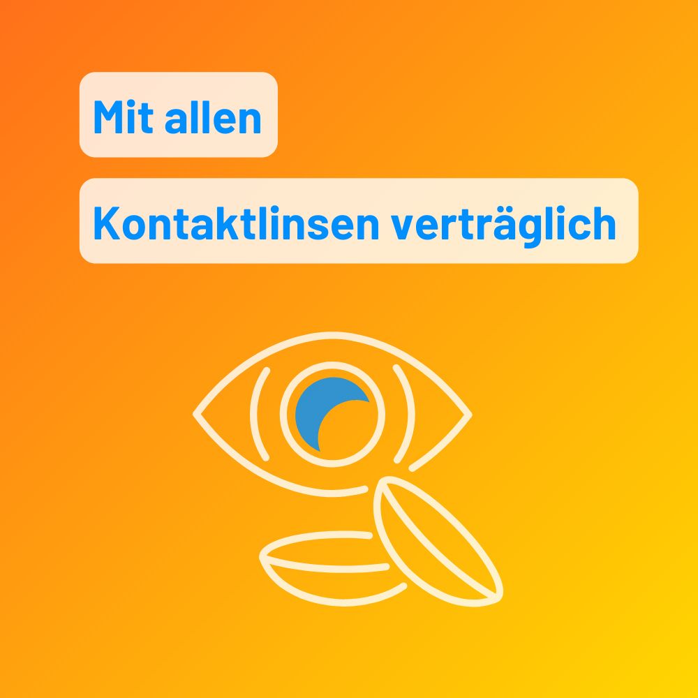 Graphique: Œil et lentilles de contact. Texte: Compatible avec toutes les lentilles de contact.