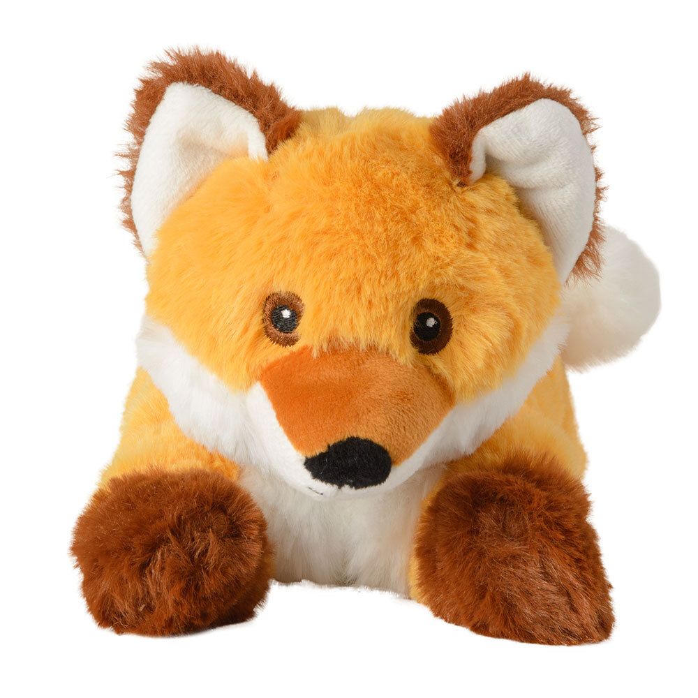 Peluche renard orange et marron, détails blancs. Yeux et nez noirs. Oreilles et pattes marron.