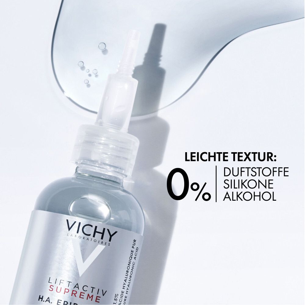 Productverpakking. Vichy LIFTACTIV SUPREME H.A. Epidermic Filler. Tekst: De 1e niet-invasieve filler voor de apotheek.