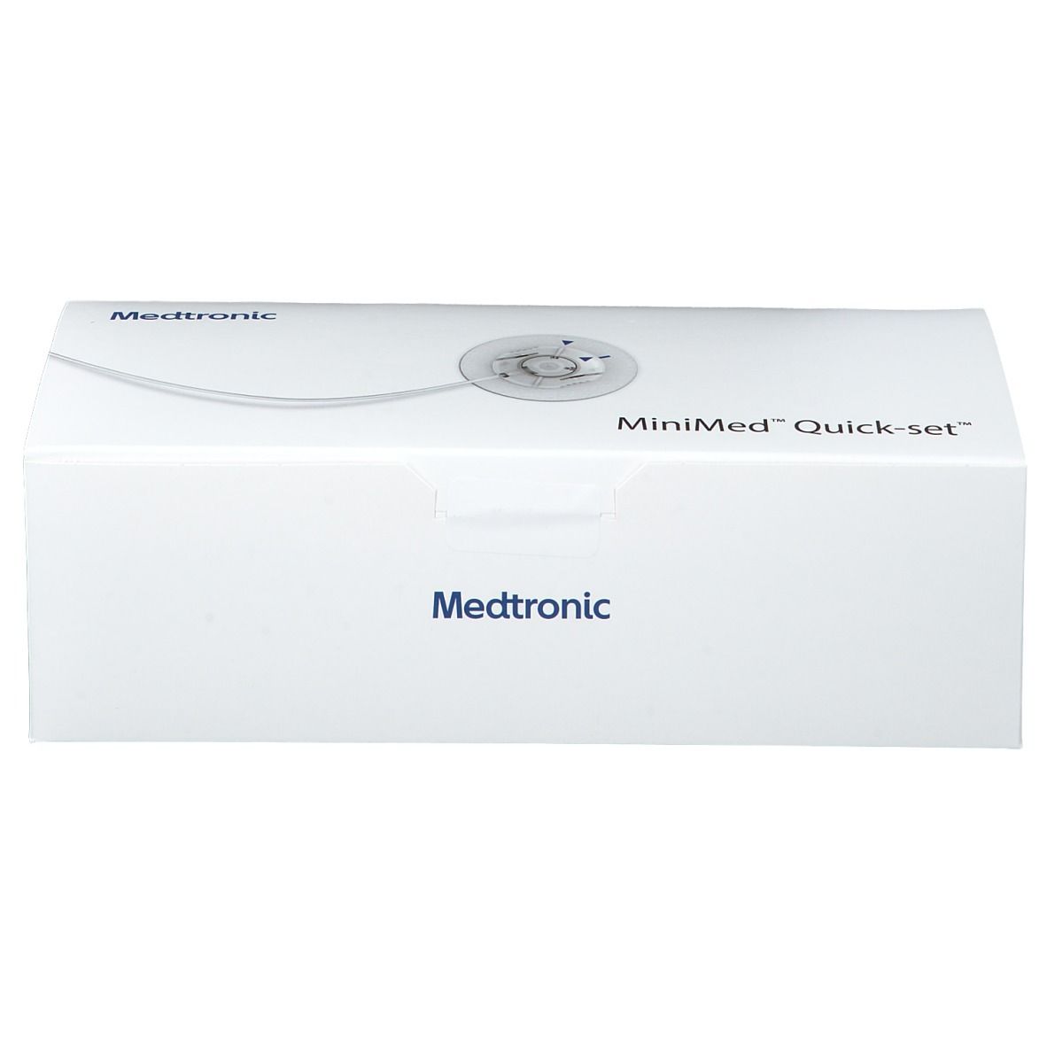 Boîte blanche MiniMed Quick-set. Logos Medtronic et nom du produit visibles.