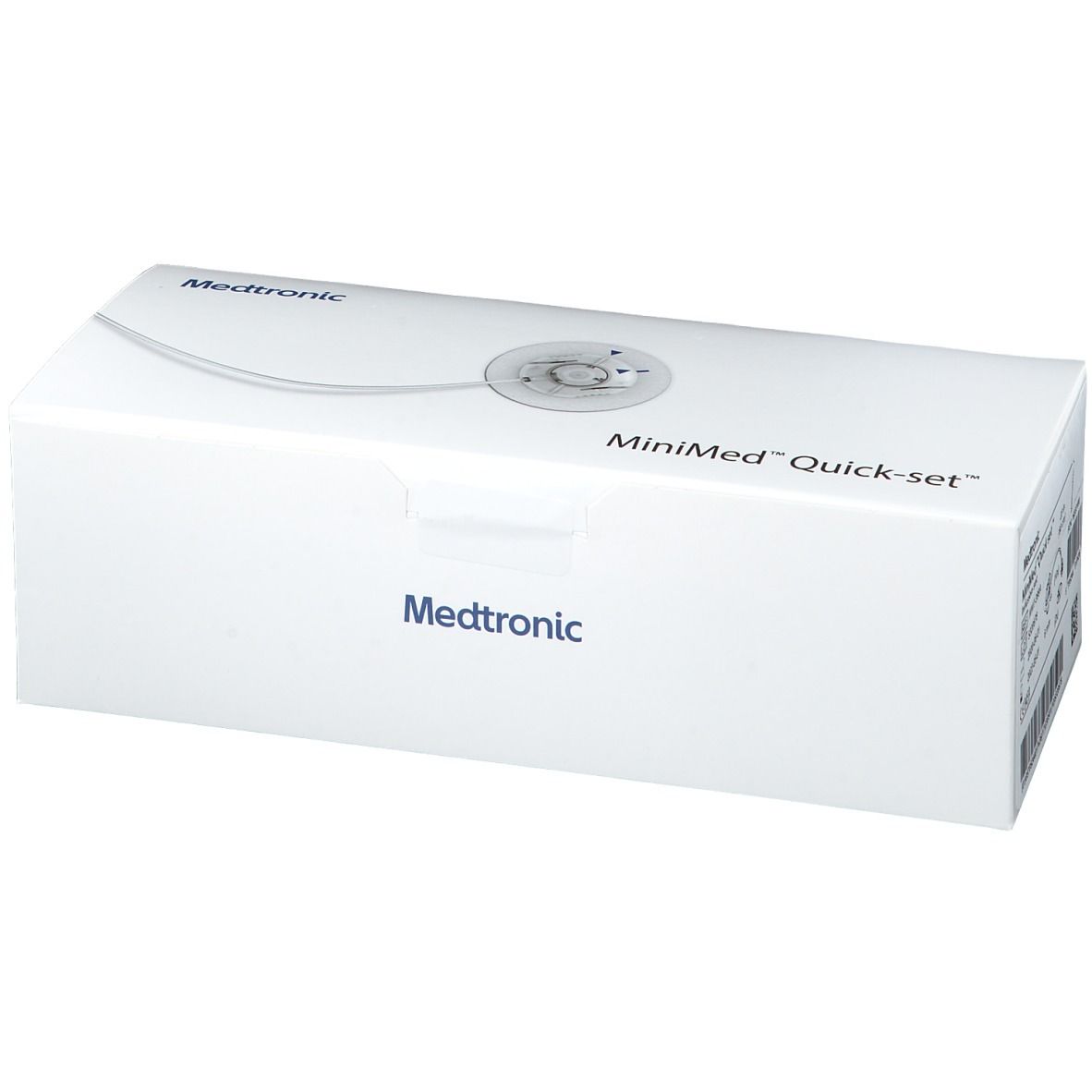 Boîte blanche MiniMed Quick-set. Logos Medtronic et nom du produit visibles.