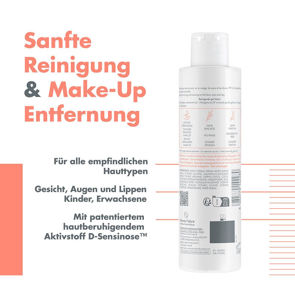Flacon blanc pour nettoyage doux et démaquillage des peaux sensibles.