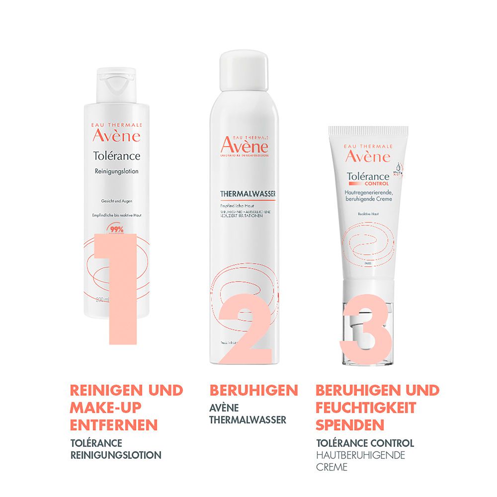 Lotion nettoyante Avene Tolerance dans une bouteille blanche avec inscription rose.