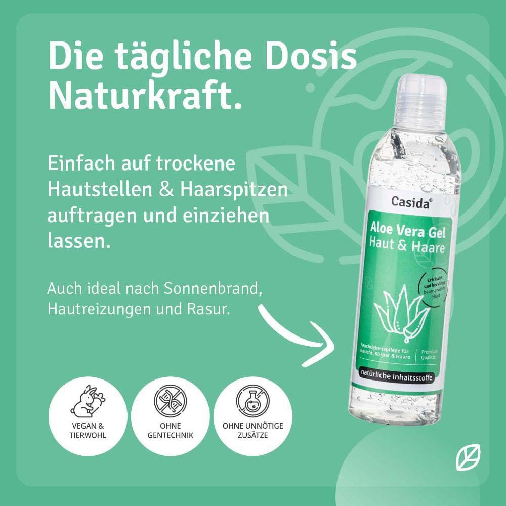 Groene achtergrond met tekst. Tekst: Die tägliche Dosis Naturkraft. Productfles met tekst en logo's.