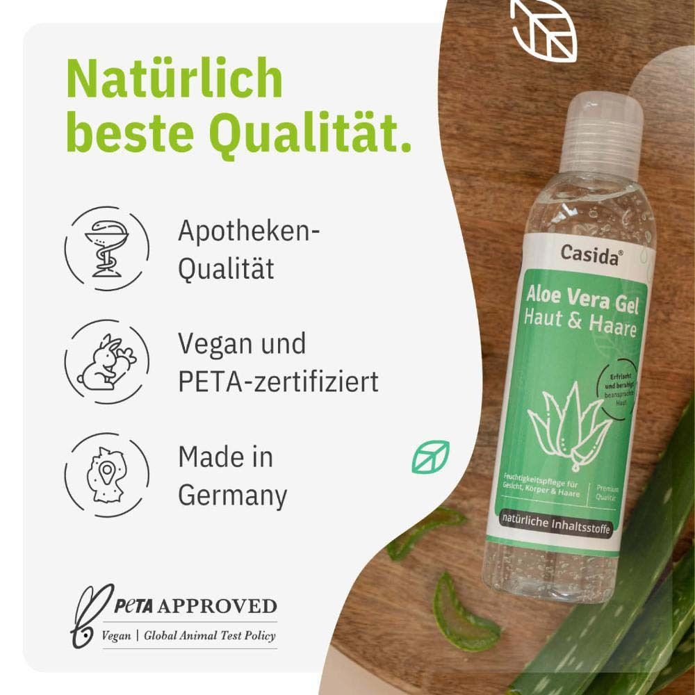 Groene achtergrond met tekst en logo's. Tekst: Natürlich beste Qualität. PETA-certificering.