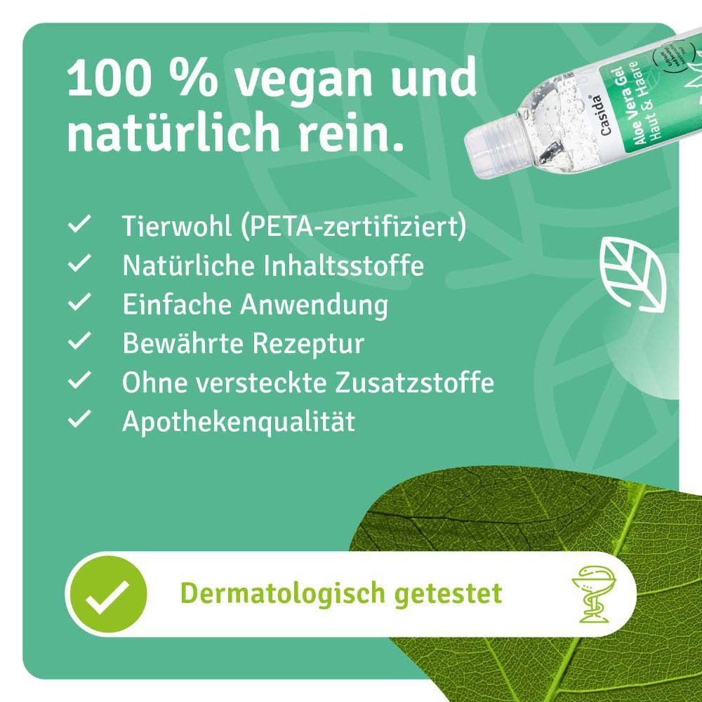 Groene achtergrond met tekst. Tekst: 100 % vegan en natuurlijk puur. Dermatologisch getest.