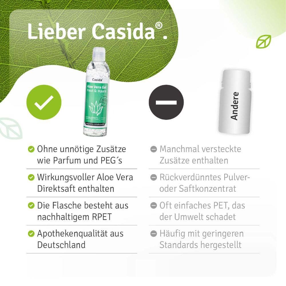 Groene achtergrond met tekst. Tekst: Beste Casida. Voordelen en nadelen van het product.