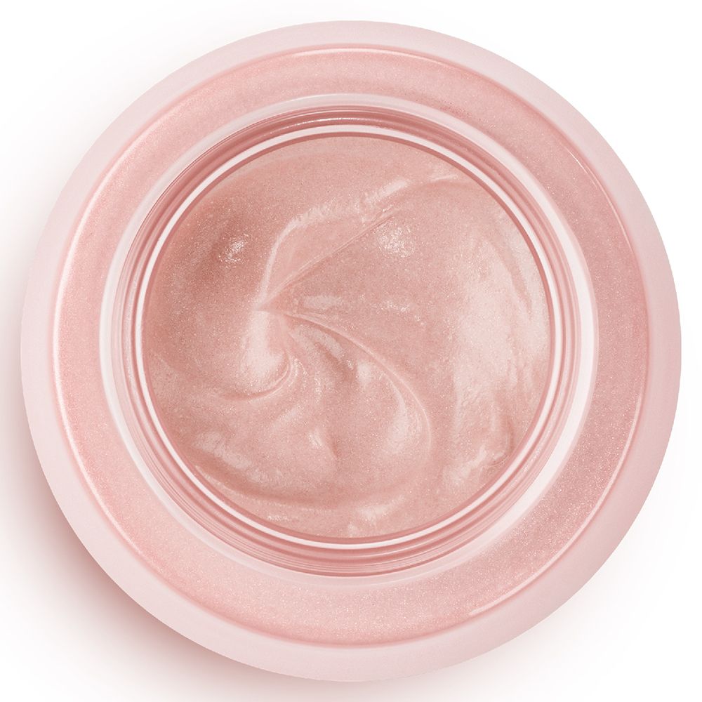 Bovenaanzicht van een open pot Vichy Neovadiol Rose Platinium oogverzorging met roze crème.