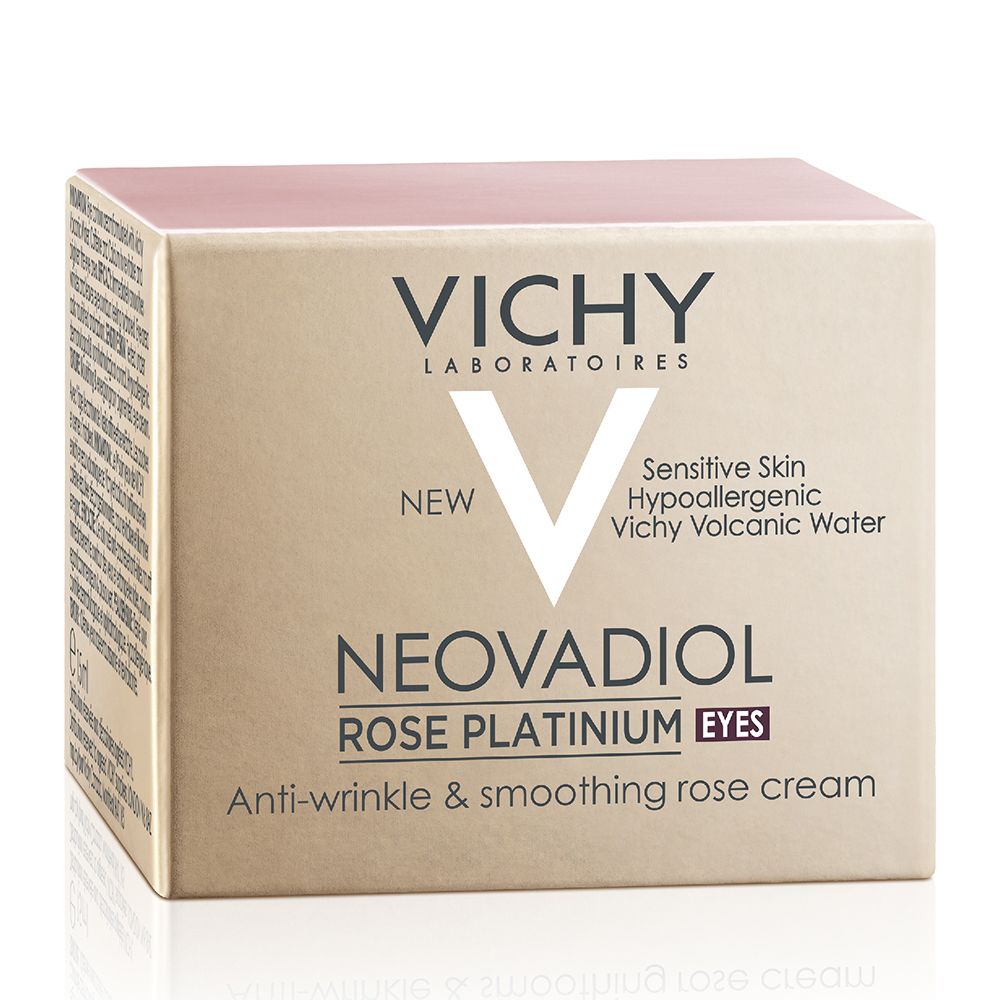 Verpakkingsdoos Vichy Neovadiol Rose Platinium oogverzorging met productinformatie en Vichy-logo.