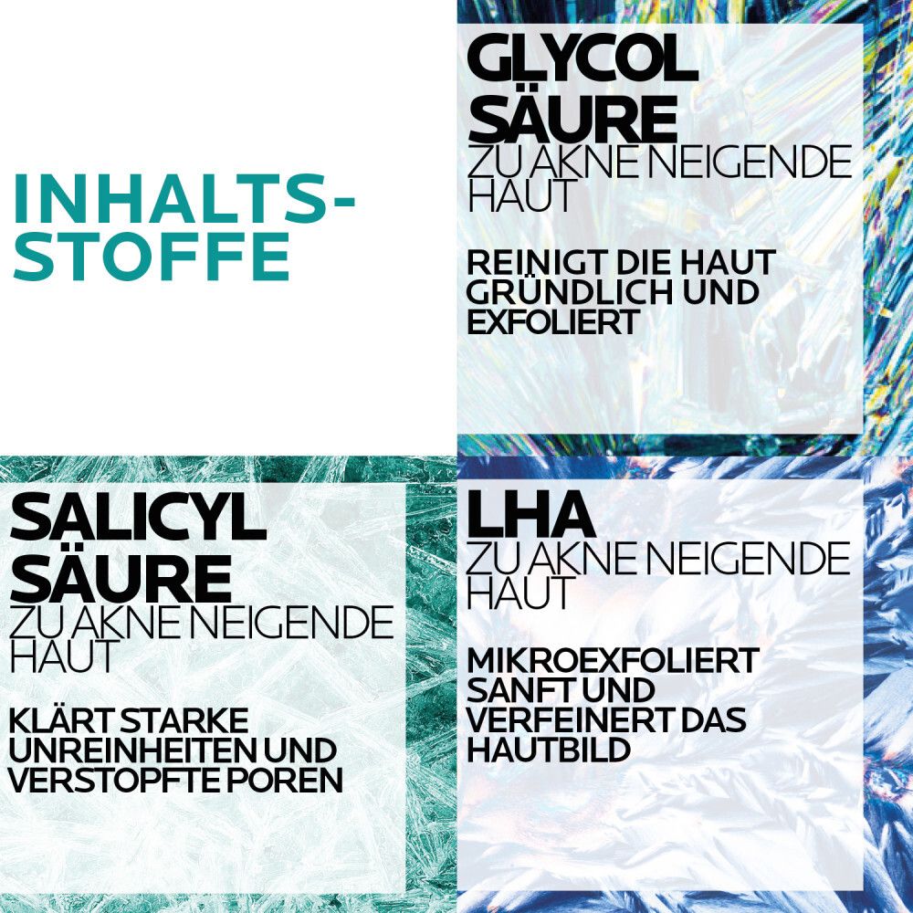 Ingrédients : Acide glycolique, salicylique, LHA. Nettoie, clarifie, micro-exfolie. Pour peaux à tendance acnéique.