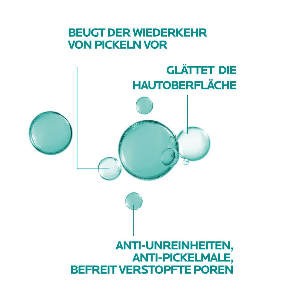 Cercles avec texte. Prévient les boutons. Lisse la peau. Anti-imperfections, pores.