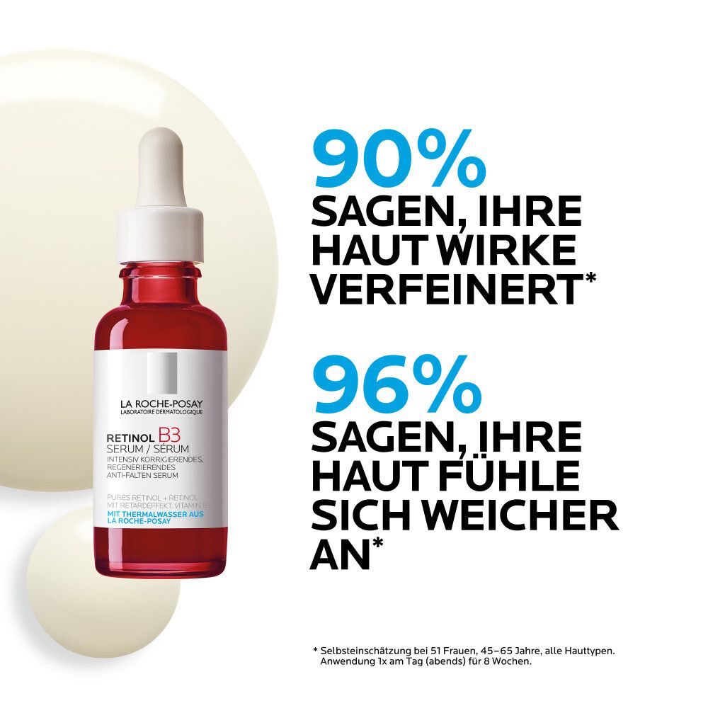 La Roche-Posay Retinol B3 Serum. Texte avec pourcentages sur l'amélioration de la peau.