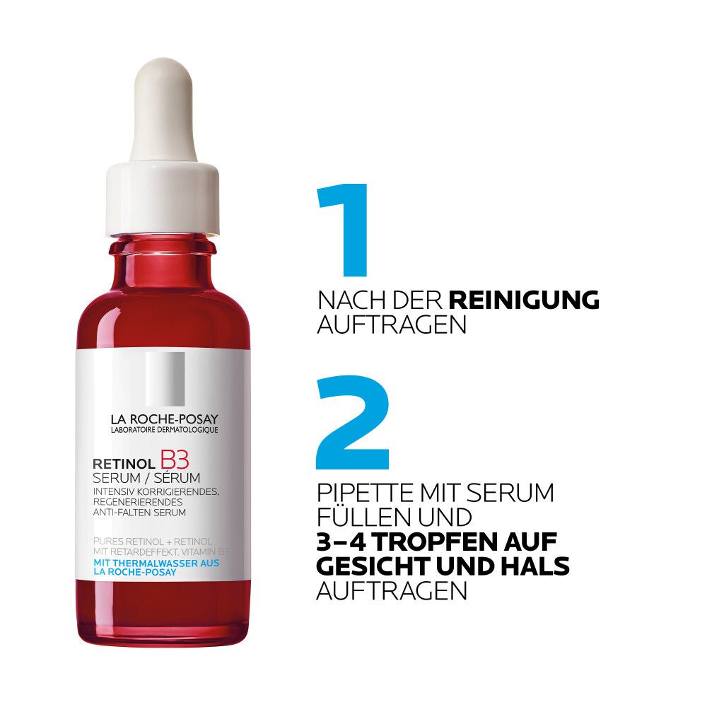 Application du sérum La Roche-Posay Retinol B3. Étape 1 : Appliquer. Étape 2 : Dosage.