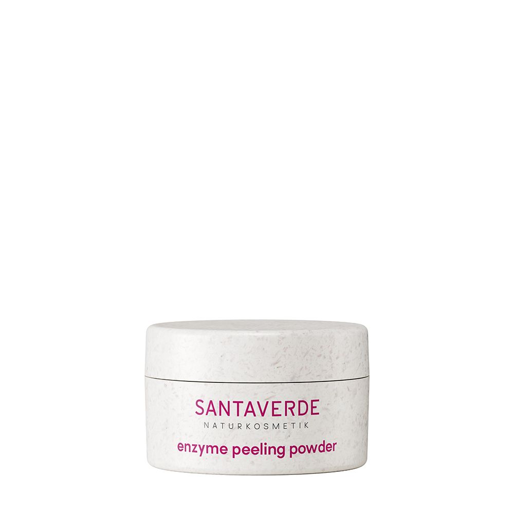Petit pot blanc avec inscription SANTAVERDE NATURKOSMETIK et "enzyme peeling powder".